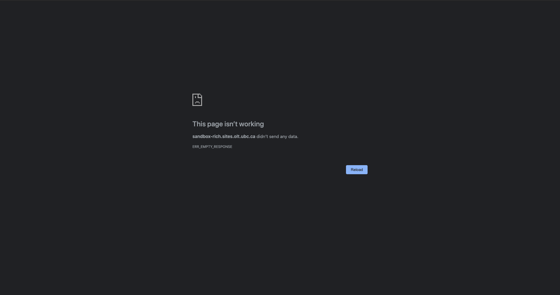 A screenshot of a browser window showing an error "ERR_EMPTY_RESPONSE"